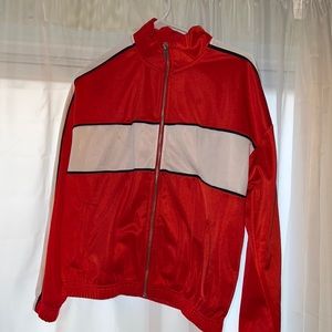 Women’s small red, white and black jacket. Light weight, but can keep you warm.